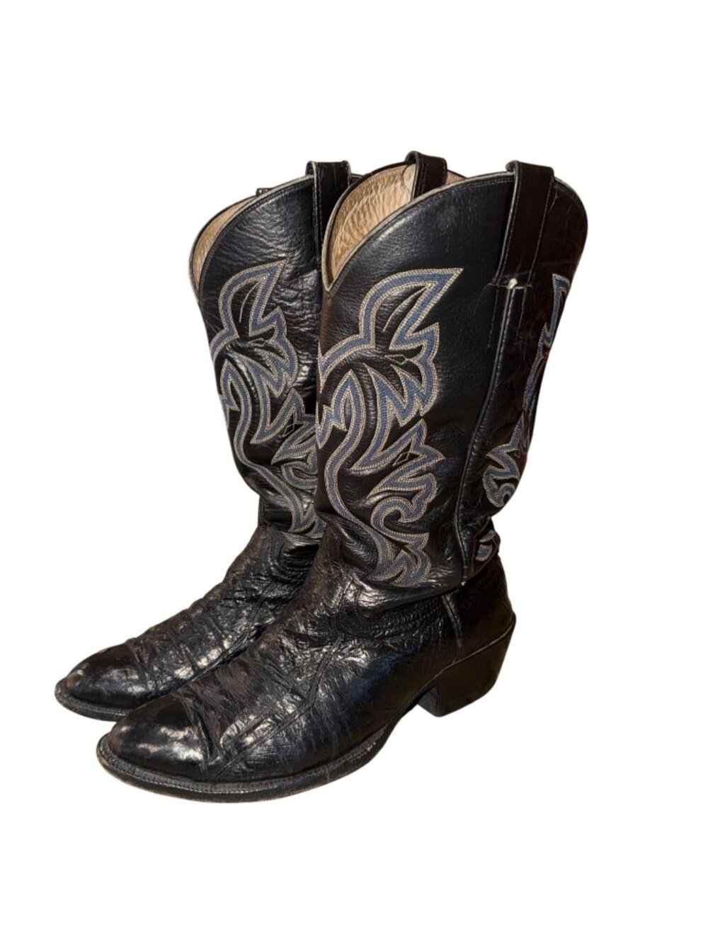 Black Men's Western Cowboy Boots with Silver Stitching